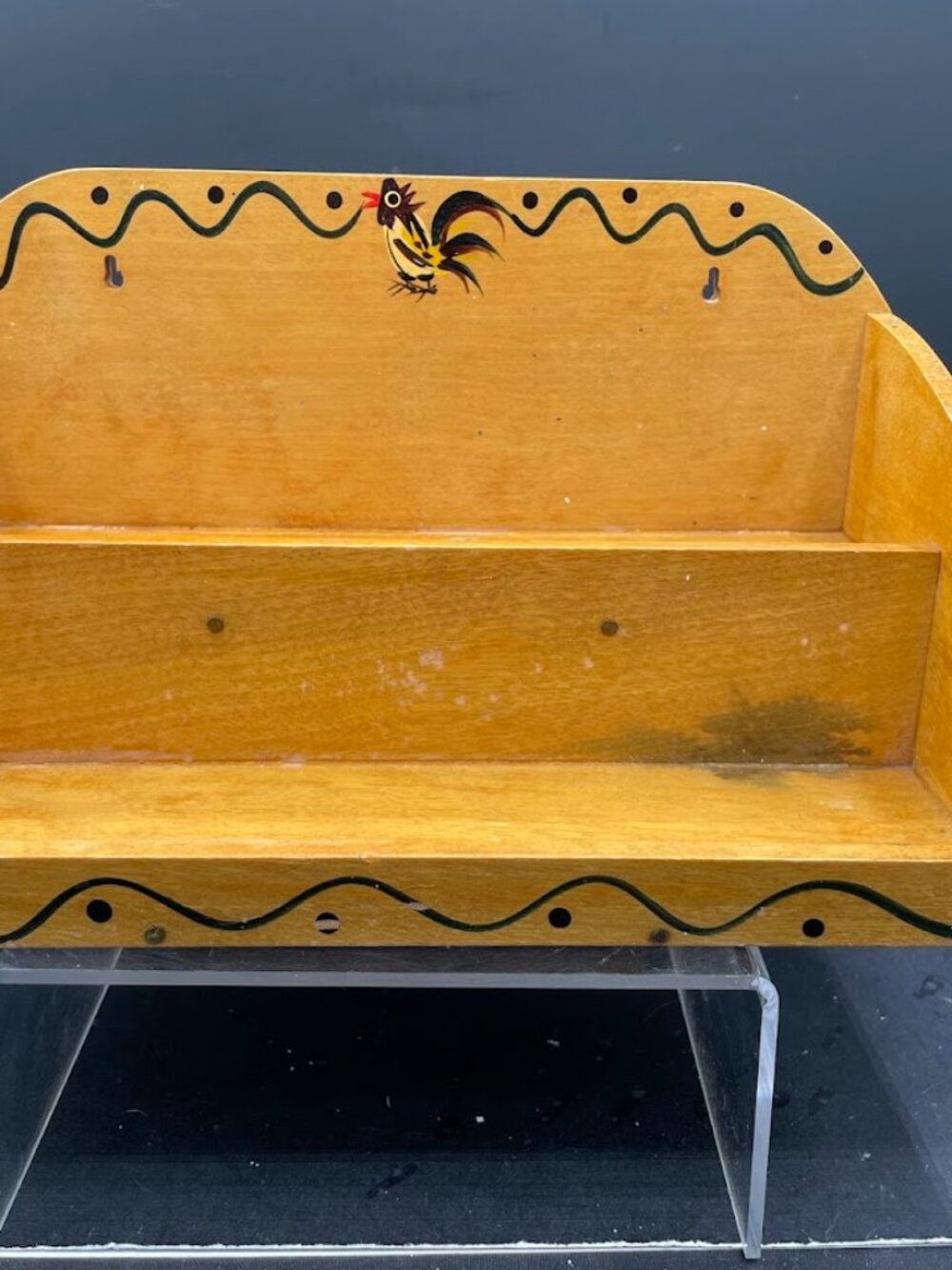 Vintage Woodpecker Woodware Japan #411 Two Tier Spice Rack with Painted Rooster